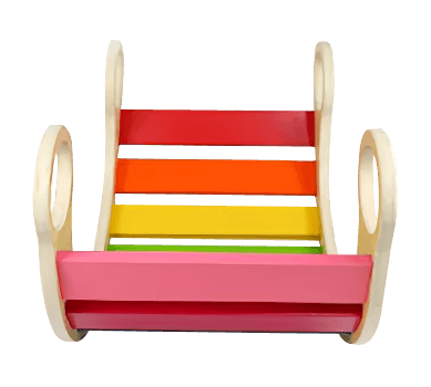 Balansoar Montessori din lemn în culorile curcubeului