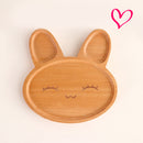 Farfurie pentru copii în formă de iepuraș zâmbitor din lemn de fag