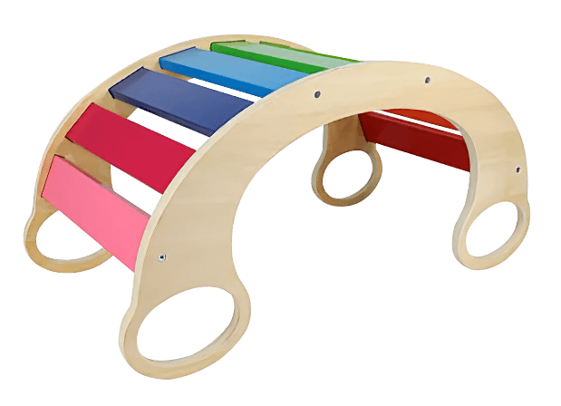 Balansoar Montessori din lemn în culorile curcubeului