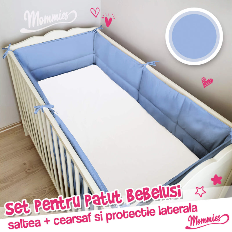 Setul de pătuț pentru copii (saltea, cearșaf si barieră de protecție)