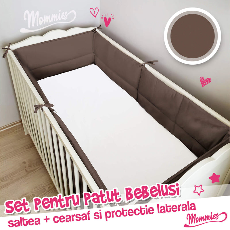 Setul de pătuț pentru copii (saltea, cearșaf si barieră de protecție)