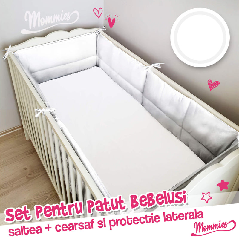 Setul de pătuț pentru copii (saltea, cearșaf si barieră de protecție)