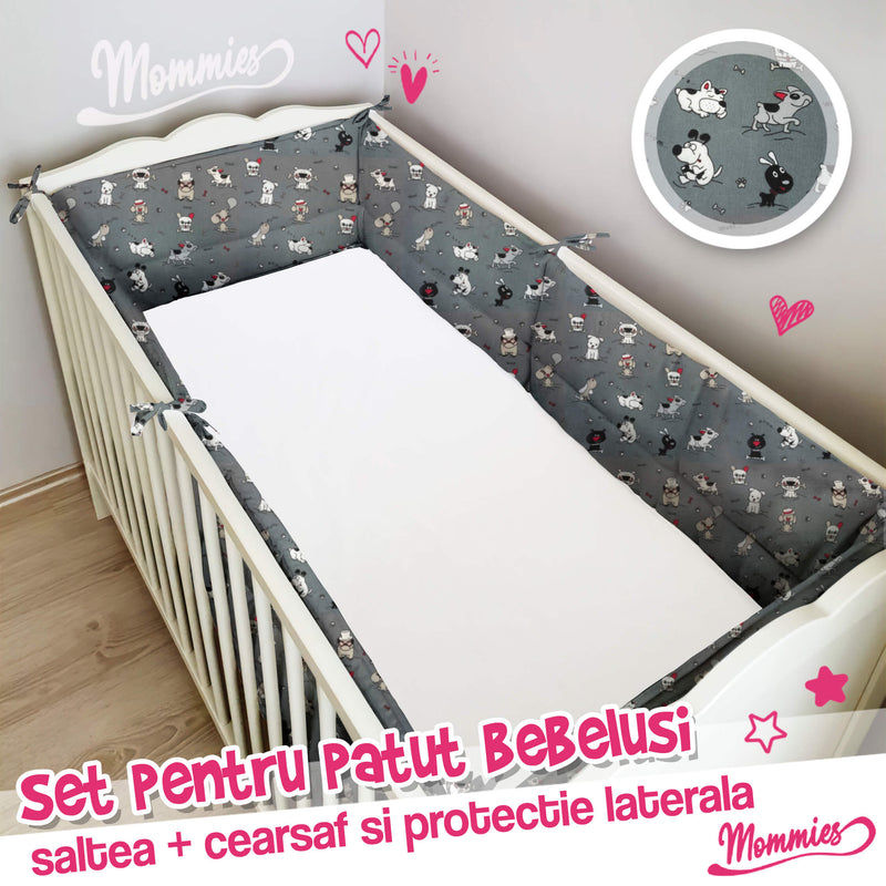 Setul de pătuț pentru copii (saltea, cearșaf si barieră de protecție)