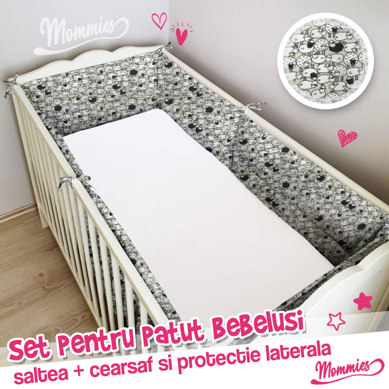 Setul de pătuț pentru copii (saltea, cearșaf si barieră de protecție)