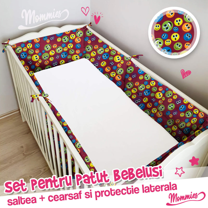 Setul de pătuț pentru copii (saltea, cearșaf si barieră de protecție)
