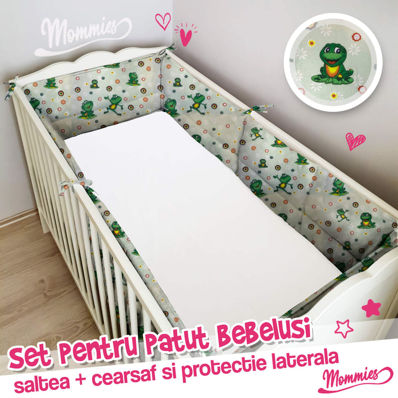 Setul de pătuț pentru copii (saltea, cearșaf si barieră de protecție)