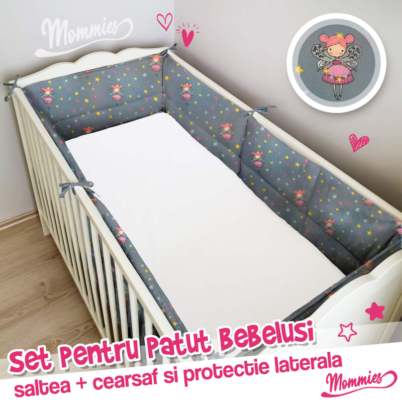 Setul de pătuț pentru copii (saltea, cearșaf si barieră de protecție)